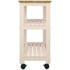 White Kitchen Microwave Cart with Butcher Block Top & Locking Casters