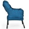 Modern Cushioned Accent Chair with Side Pocket in Navy Blue Upholstered Fabric