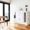 White Wood Buffet Sideboard Cabinet with Glass Display Doors