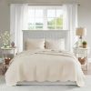 Full/Queen size 3-Piece Reversible Scalloped Edges Microfiber Quilt Set in Cream