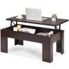 Farmhouse Lift-Top Coffee Table Laptop Desk in Espresso Brown Wood Finish