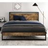 Full size Metal Wood Platform Bed Frame with Industrial Headboard