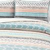 Full/Queen Scandinavian Chevron Teal White Orange Reversible Cotton Quilt Set