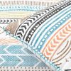 King Scandinavian Chevron Teal White Orange Brown Reversible Cotton Quilt Set