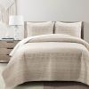 Full/Queen Scandinavian Chevron Beige Tan Reversible Cotton Quilt Set