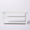 White Slatted Wood 2-Shelf Shoe Rack Storage Bench For Entryway or Closet