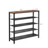 Modern Industrial Style 5-Tier Black Metal Shoe Rack with Brown Wood Top