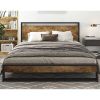 Full Modern Farmhouse Platform Bed Frame with Wood Panel Headboard Footboard