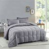 Queen Size Grey 3 Piece Microfiber Reversible Comforter Set