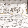 Full/Queen 3 Piece White Yellow Grey Reversible Floral Birds Cotton Quilt Set