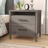 Modern Grey 2 Drawer Nightstand Cubby Storage Shelf