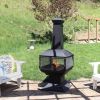 Large Black Outdoor Steel Chimenea Wood Burning Fire Pit