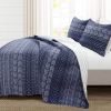 King size Scandinavian Chevron Navy Blue White Reversible Cotton Quilt Set