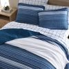 King Size Coastal Blue Stripe Reversible Cotton Quilt Set