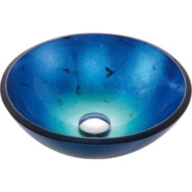 Round Blue Tempered Glass Vessel Bathroom Sink