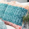 King size Cotton 3 Piece Reversible Teal Orange Bohemian Stripe Quilt Set