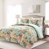 3 Piece FarmHouse Teal Floral Cotton Reversible Quilt Set, King