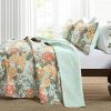 3 Piece FarmHouse Teal Floral Cotton Reversible Quilt Set, King