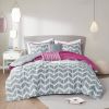 Twin Reversible Comforter Set with Grey White Purple Pink Chevron Pattern