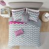 Full/Queen Reversible Comforter Set with Grey White Purple Pink Chevron Pattern