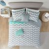 Full/Queen Reversible Comforter Set with Grey White Aqua Teal Chevron Pattern