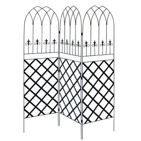 6-Ft High 3-Panel Black Metal Lattice Screen Garden Trellis