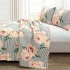 Full/Queen Size Polyester Black White Striped Rose Floral 3 Piece Quilt Set