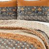 King Size Orange Grey Floral Birds Reversible 3 Piece Quilt Set