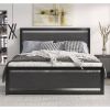 Full Black Metal Platform Bed Frame with Wood Panel Headboard and Footboard