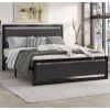 Full Black Metal Platform Bed Frame with Wood Panel Headboard and Footboard