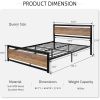 Queen Metal Platform Bed Frame with Brown Wood Panel Headboard and Footboard