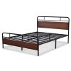 Full Size Industrial Metal Wood Platform Bed Frame with Headboard and Footboard