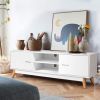 Modern 55-inch Solid Wood TV Stand in White Finish and Mid-Century Legs