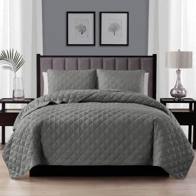 Twin/Twin XL 2-Piece Dark Grey Polyester Microfiber Diamond Quilt Set