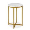 Round Cross Leg Design Coffee Side Table Nightstand with Faux Marble Top White/Gold