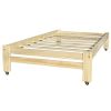 Twin Unfinished Solid Wood Platform Bed Frame with Casters Wheels