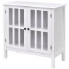 White Wood Sideboard Buffet Cabinet with Glass Panel Doors