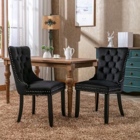 Nikki Collection Modern, High-end Tufted Solid Wood Contemporary Velvet Upholstered Dining Chair with Wood Legs Nailhead Trim 2-Pcs Set, Black, SW2001