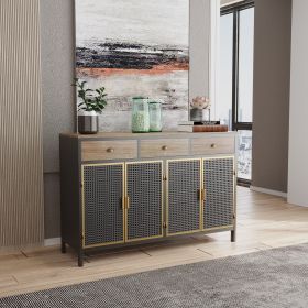 48" Wide 4 Doors Modern Sideboard with 3 Top Drawers; Freestanding Sideboard Storage Cabinet Entryway Floor Cabinet for Living Room Office Bedroom