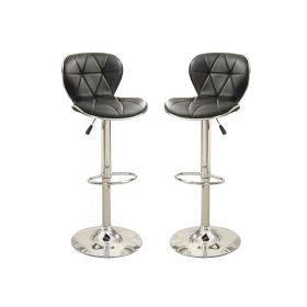 Set of 2 Adjustable Black PU Bar Stools; Chrome