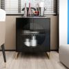 Black Storage Cabinet with Glass Door; Sideboard Buffet Cabinet for Kitchen; Dining Room