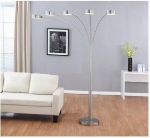 Contemporary Arched 88" Brushed Steel 5 Light Floor Lamp