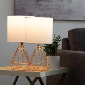 15" Desk/Table Lamps w Cage Bases for Home or Office, Rose Gold, Set of 2