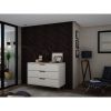 Manhattan Comfort Rockefeller Mid-Century- Modern Dresser with 3-Drawers in Off White and Nature