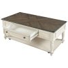 ON-TREND Two-tone Retro Cocktail Table Coffee Table Easy Assembly Movable with Caster Wheels for Livingroom (Antique Gray)