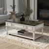 ON-TREND Two-tone Retro Cocktail Table Coffee Table Easy Assembly Movable with Caster Wheels for Livingroom (Antique Gray)