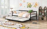 Twin Size Metal Daybed with Adjustable Trundle; Pop Up Trundle; Black