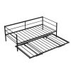 Twin Size Metal Daybed with Adjustable Trundle; Pop Up Trundle; Black