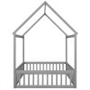 Full Size Wood House Bed with Fence and Door, Gray Wash (Expected Arrival Time:6.30)