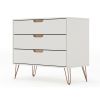 Manhattan Comfort Rockefeller Mid-Century- Modern Dresser with 3-Drawers in Off White and Nature